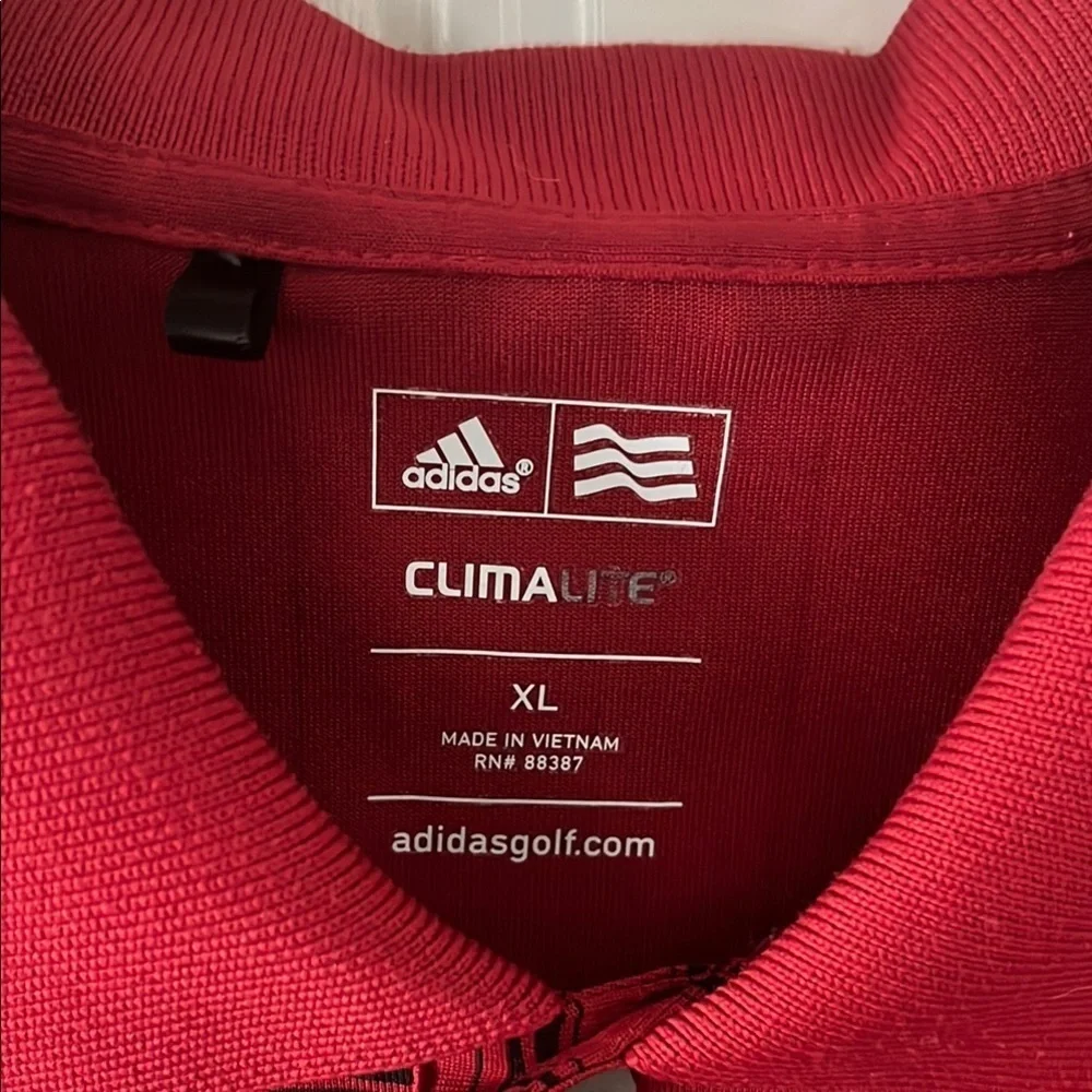 Adidas Golf Red Striped ClimaLite Polo Shirt Sz XL
